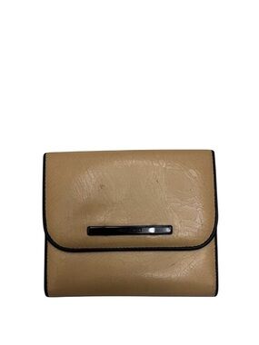 NINA RICCI - TAN BLACK SMOOTH LEATHER COMPACT TRIFOLD SNAP WALLET